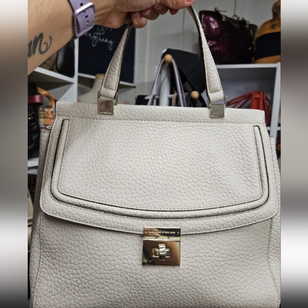 Kate Spade Thatcher Pebbled Cream Leather Shoulder Tote Handbag
